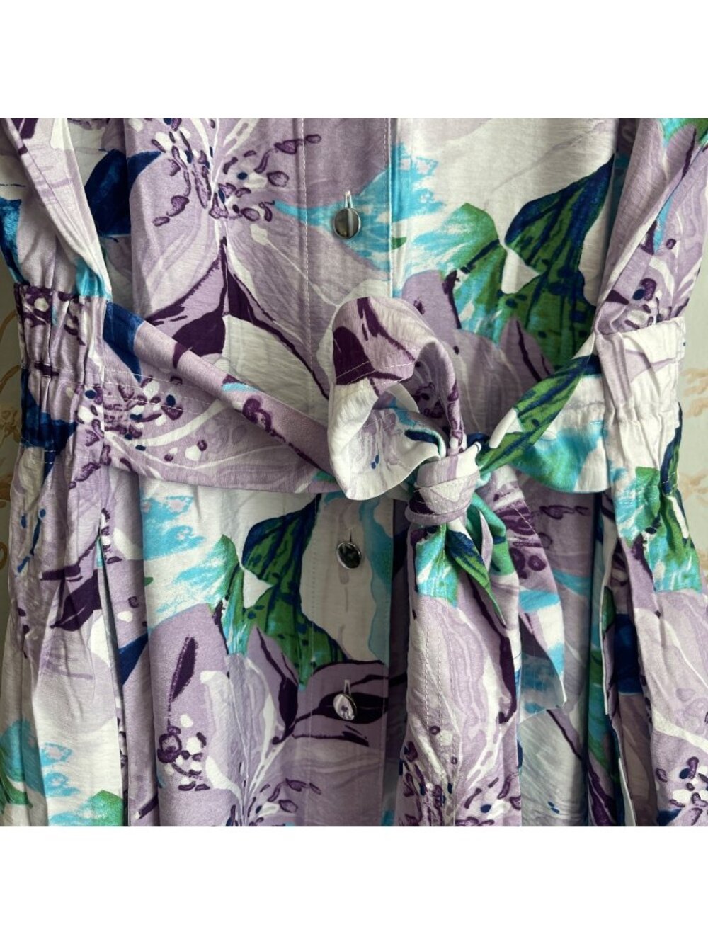 Chicos Women Midi Dress Size XL Floral Belted Shirtdress Tropical Boho Resort - Picture 9 of 16